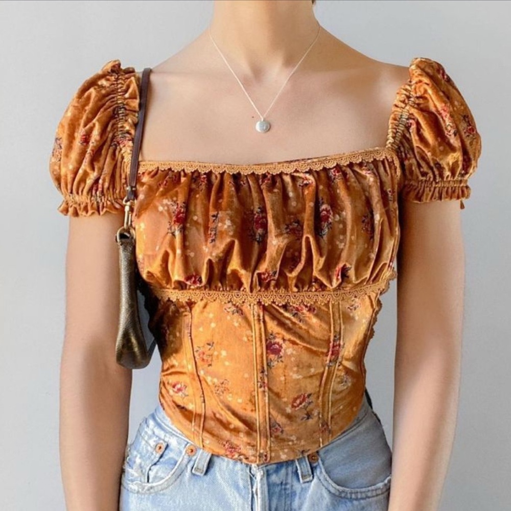 Free people floral puff sleeve top